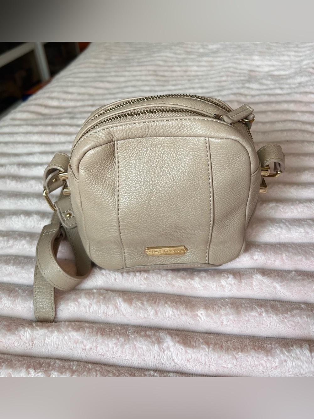 Beige Leather Vince Camuto Crossbody Bag - Small Women's Shoulder Bag